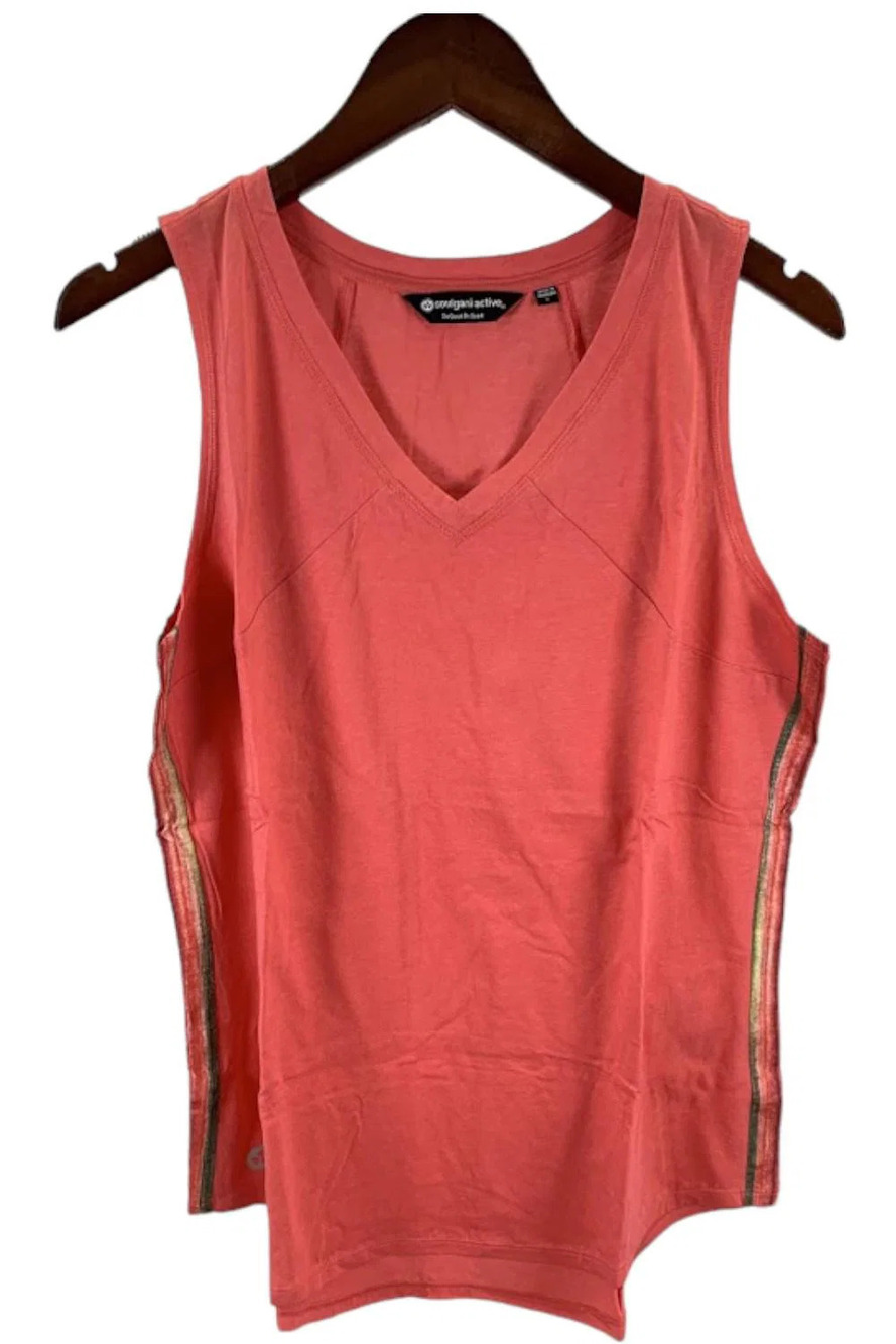 Soulgani Active Chaos & Beauty V-Neck Tank with Side Stripe Med Coral - Regular